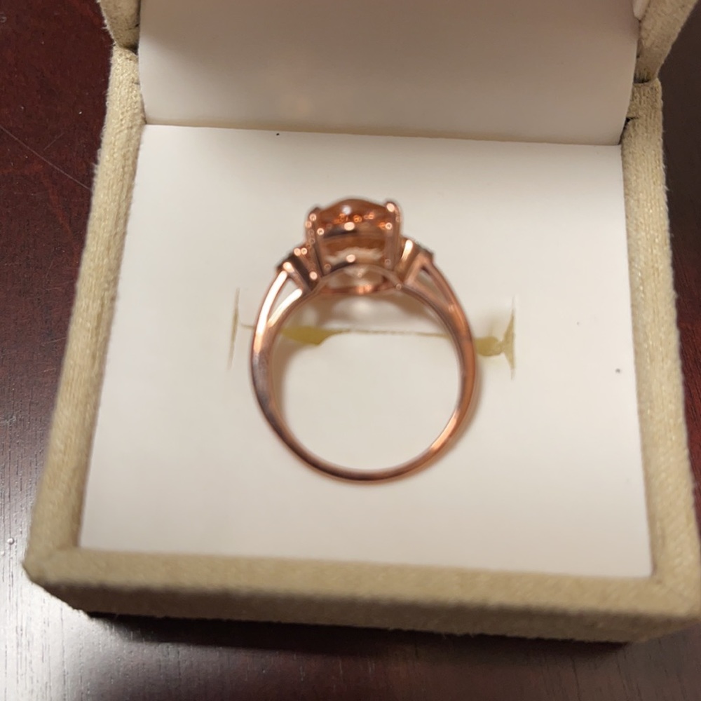 Anello Solitario Con Morganite Naturale Color Champagne, Argentato, Taglie 6-10, Luckyshine